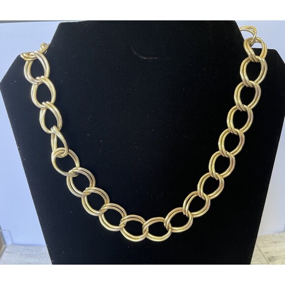 Chunky Gold Tone Open Double Link Necklace 21" Fashion Jewelry - Picture 1 of 5